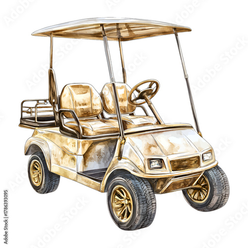 Watercolor Gold Beige Rustic Golf Cart Clipart Vector
