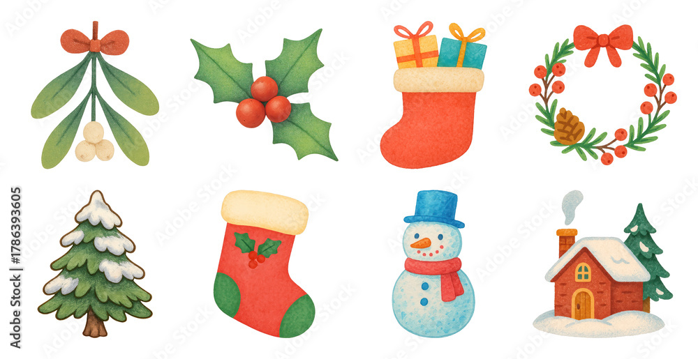 Fototapeta premium PNG Festive holiday icons collection, element set on transparent background