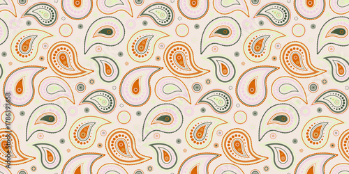 Nature simplicity and ethnic colors. Old-fashioned card and romance outline. Curled costume to endless paisley.