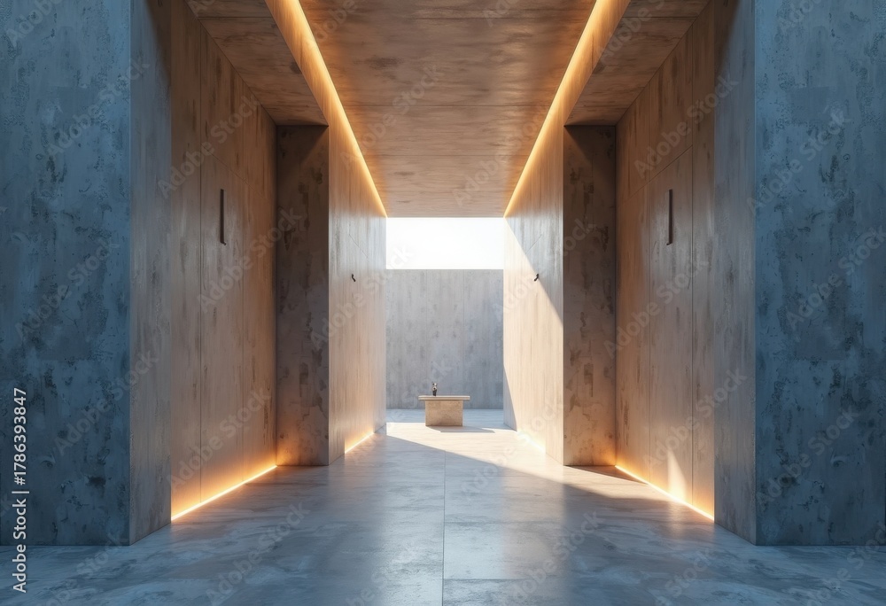 Obraz premium Chapel Concept Showcasing Minimal Elements Bold Concrete Form Soft Indirect Indoor Glow