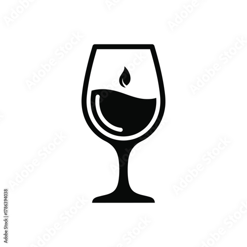 Black wine glass with liquid and drop icon vector