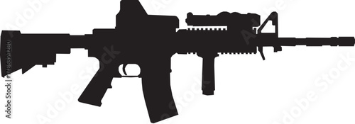 Assault riffle silhouette vector art white background.