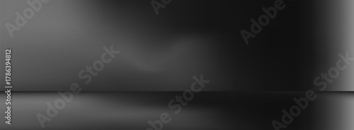 Limbo black background. Abstract dark gradient backdrop. Color wall of studio, room, stand for product display or photo. Modern banner with empty place for advertising text. Vector illustration.