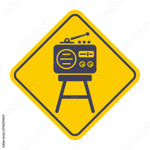 A portable radio stands on a chair. Flat illustration.