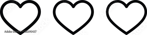 Three minimalist outline heart icons conveying love, likes, health, and passion