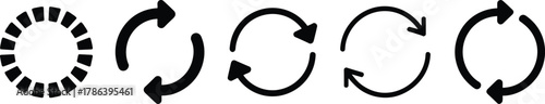 Set of refresh, reload, and loading spinner arrow icons on white background