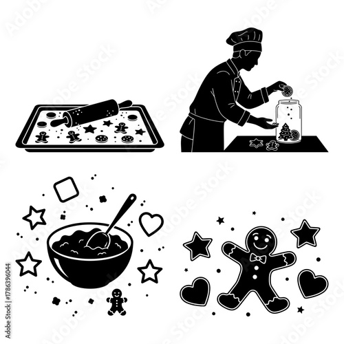 Cookie Day Rolling Pin and Cutter Cookie Icons Set