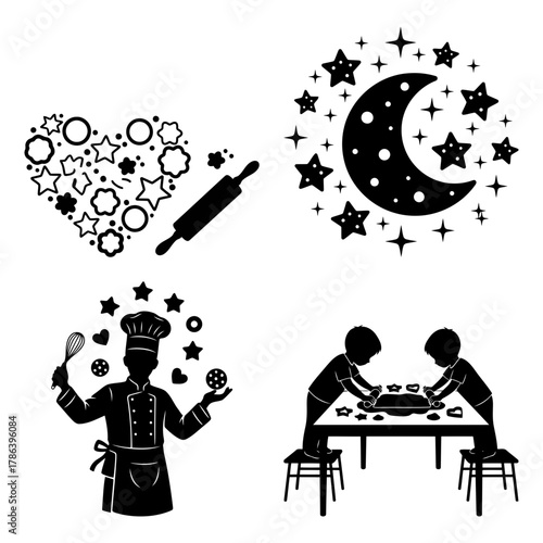 Cookie Day Modern Flat Cookie Clipart Black and White