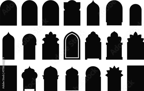 Set of islamic arch and window silhouettes. arabic frames and niches art
