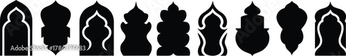 Elegant arabic arch and dome silhouettes, vector design elements for islam