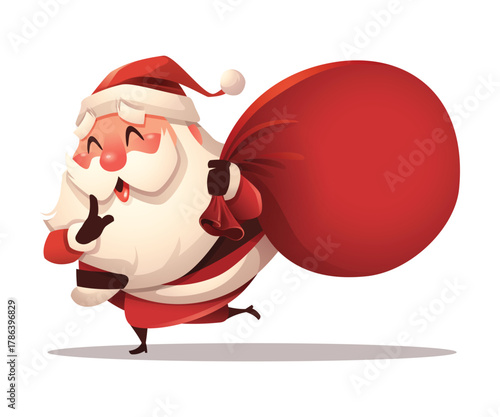 Santa Walking Silently with Big Red Sack of Presents