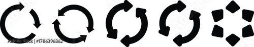 Circular arrow refresh reload process cycle icons set, rotation symbols vector