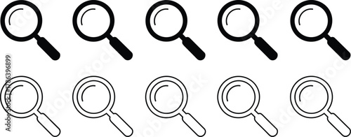 Magnifying glass icon set. search, zoom, find, explore, discovery symbol.