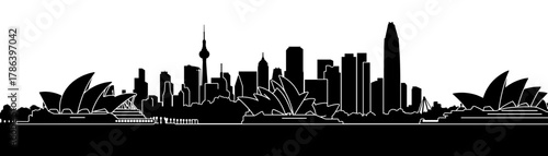 Sydney skyline silhouette in black and white