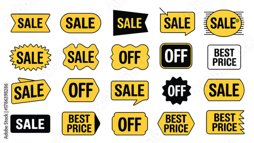 Collection of yellow and black sale badges
