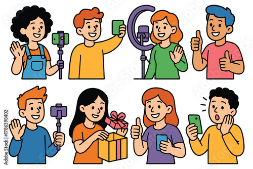 Diverse group of young people creating content for social media and vlogging