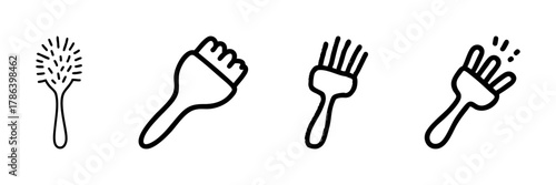 Cleaning And Painting Brushes Line Icon Set In Doodle Style. Household Cleaning And Artistic Tools Outline Sketch Collection. Hand Drawn Isolated Vector Illustration