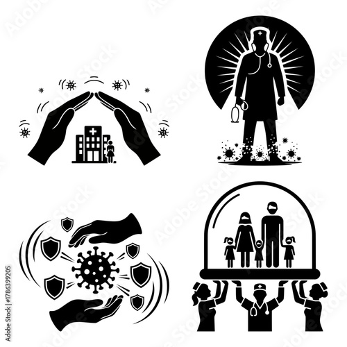 Ventilator ICU Hospital Bed Equipment Vector Set