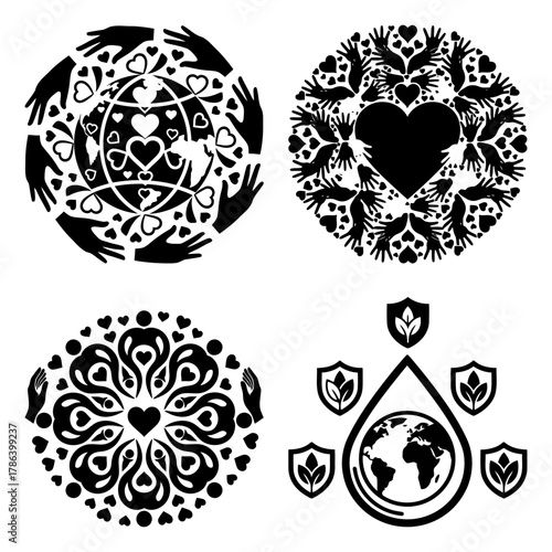 Virus Structure Microscopic Cells Icons Outline Set