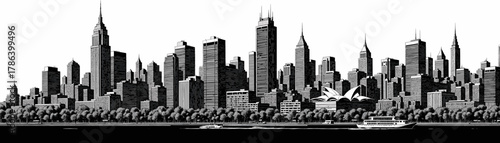 Sydney skyline silhouette in black and white