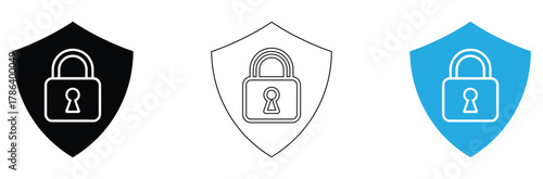 Secure your digital world with this bold shield and lock icon set, symbolizing protection, safety, and trust for modern businesses and personal data.