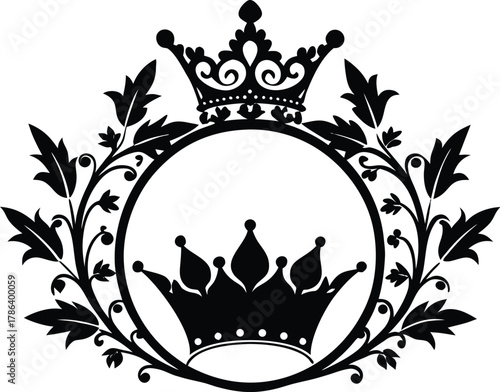 Baroque Crown Floral Circle Silhouette Frame