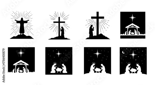Jesus christ resurrection with sun rays vector illustration silhouette style