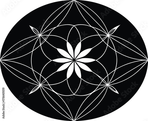 Geometric Circle With Flowers Silhouette