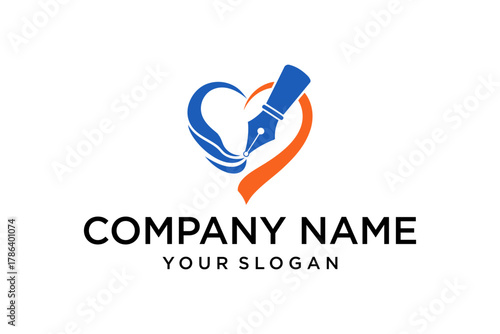 Creative Heart and Fountain Pen Logo Design Symbolizing Love for Writing and Education