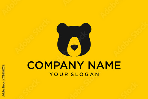 Minimalist Black Bear Head Logo on Vibrant Yellow Background with Company Branding Template