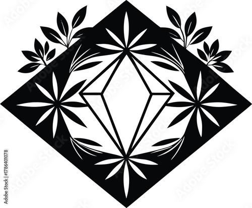 Geometric Diamond Floral Frame Silhouette