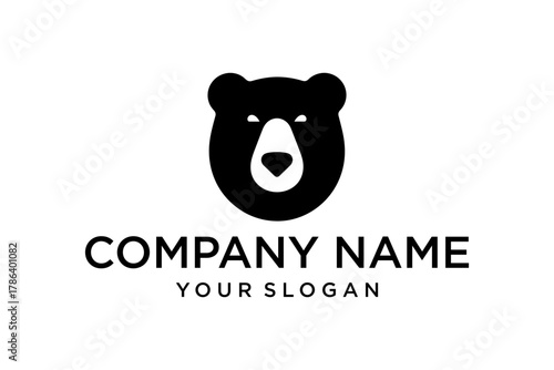 Minimalist Black Bear Head Logo Design with Company Name and Slogan Template