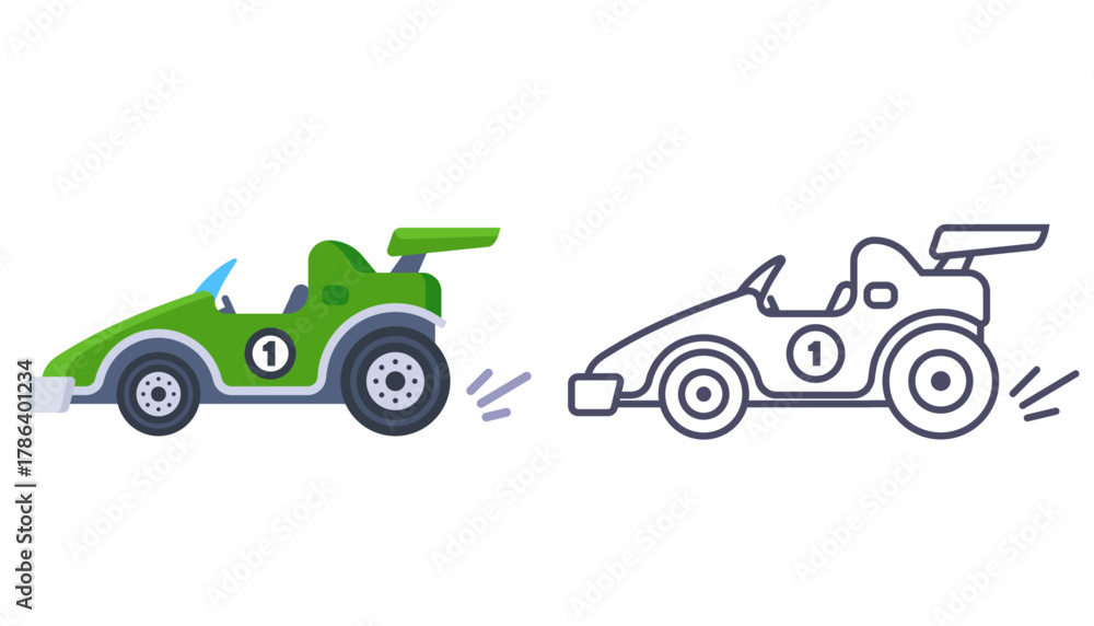 Obraz premium Green racing car for competition. Flat illustration.