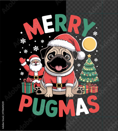 Illustration of merry pugmas christmas pug dog