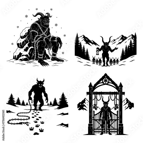 Krampus and Saint Nicholas Companion Folklore Vector Set