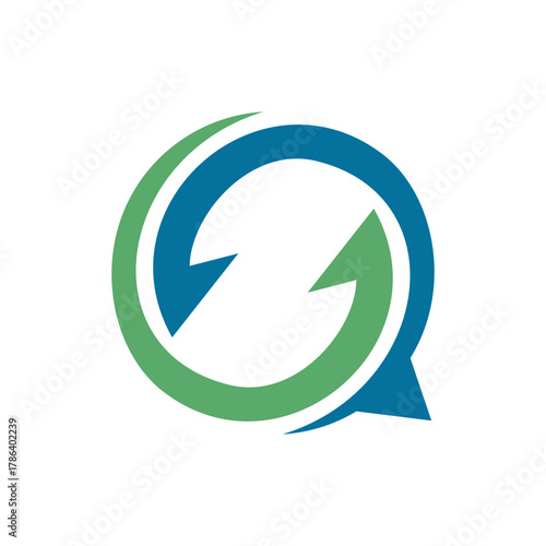 A circular logo featuring two intertwined arrows, one blue pointing clockwise and one green pointing counter-clockwise, symbolizing exchange, refresh, or communication.