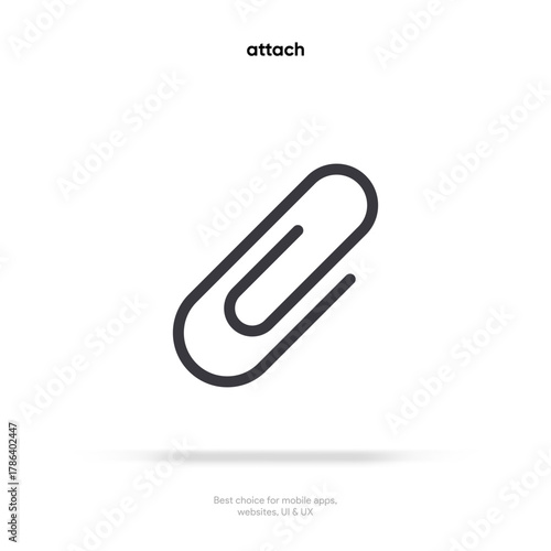 Attachment icon on white. Paper clip icon. Paperclip, attach, document clip, page clamp, office sign symbol. Thin line vector symbol isolated on white background