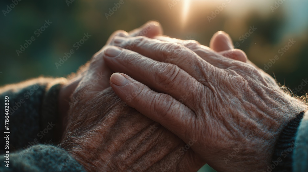 Fototapeta premium Close-Up of Hands Symbolizing Intergenerational Love in Soft Light