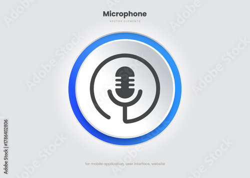 Microphone icon. Podcast, broadcast, webcast icon. Voicemail sign. Voice chat symbol. Recording symbol. Mute icon. 3D Phone microphone icon for UI UX, mobile app, presentations