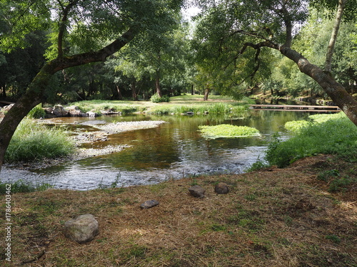 el río Ulla a su paso por la villa de Santiso, provincia de La Coruña, lugar tranquilo que transmite sosiego y calma para disfrutar de la flora y la fauna del lugar, Galicia, España, Europa