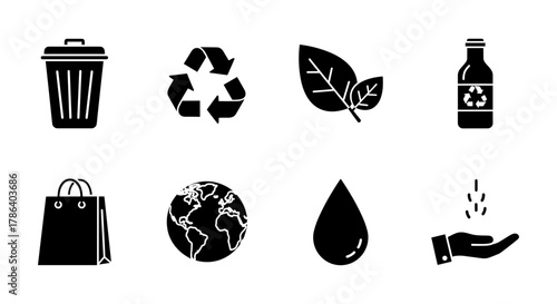 Eco-friendly icons: recycling, sustainability, and earth conservation symbols
