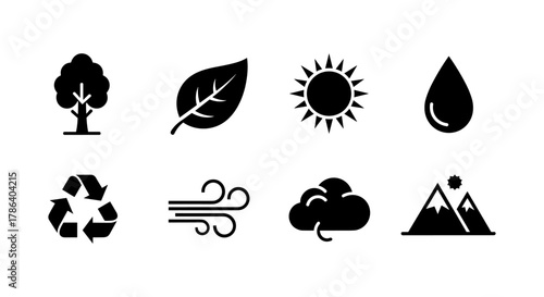 Eco nature elements: simplistic icons for sustainable design projects