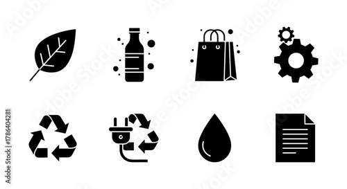 Minimal eco icons: sustainability, recycling, and energy efficiency
