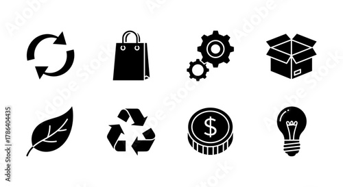 Eco-friendly icons set: recycling, green energy, and sustainable living symbols
