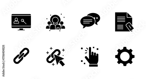 Business and technology icons: communication, interaction, and settings design