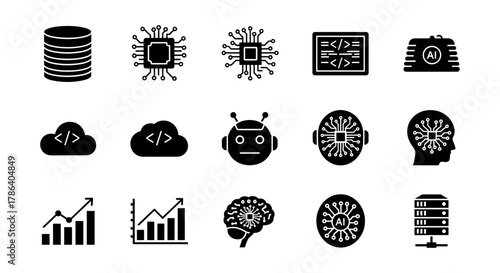 Technology icons: ai, robotics, and data analytics in modern design