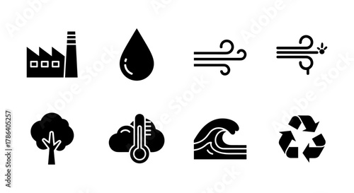 Eco icons: energy, nature, and recycling in minimalist style