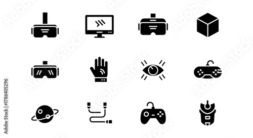 Minimalist gaming and virtual reality icons set