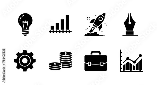 Business and technology silhouettes: icons for innovation and growth
