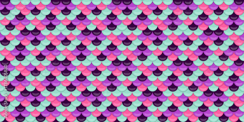 Vibrant mermaid scales pattern in pink, purple, and mint.  Perfect for textile design, website backgrounds, or whimsical branding.